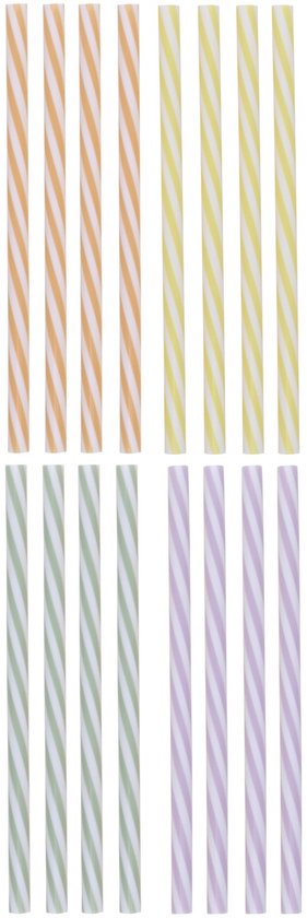 Alpina Straw 20 Stück 4-farbig – Set mit 20 Trinkhalmen – Kunststoff – spülmaschinenfest – ideal für kalte Getränke – Länge 22 cm – 4-farbig gestreift (Orange, Gelb, Grün, Lila)