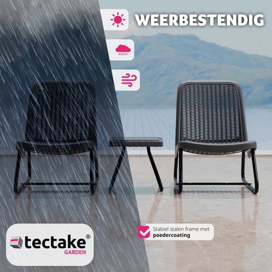 tectake - Gartenmöbel-Set für 2 Personen - Outdoor-Möbel wetterfest für Balkon - Garten-Lounge-Set - Terrassenmöbel - Sitzgruppe mit 2x Loungesessel und 1x Gartentisch Beistelltisch - Rattanoptik - grau