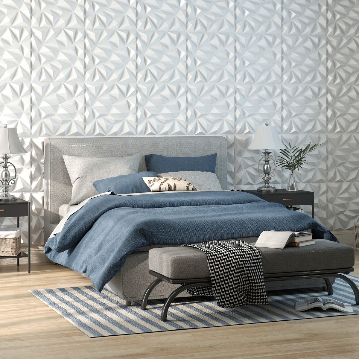 Coast 3D-Wandpaneele – Rautenmuster – selbstklebend – weiß 50 x 50 cm, 40 Stück, 10 m²