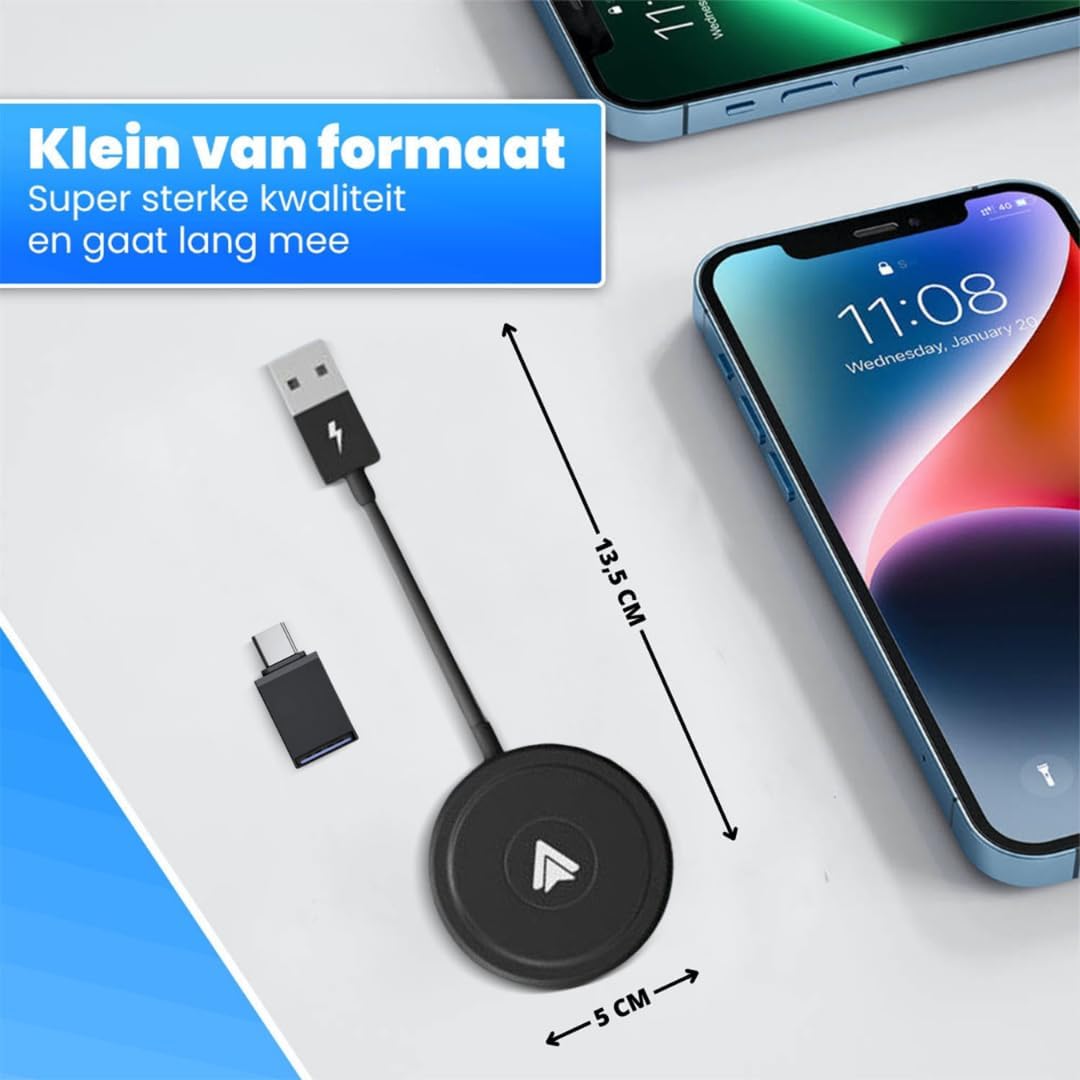 CarMe Luxury Android Auto Dongle - Drahtloses Android Auto - USB-A & USB-C - 5GHz Verbindung - Automatische Verbindung - Kompaktes Design - Schwarz