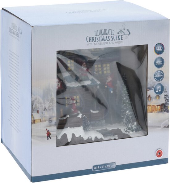Weihnachtsdorfhaus - mit Bewegung, LED-Leuchten und Musik - 25 cm - poliresin