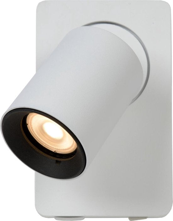 Lucide NIGEL – Nachttischlampe / Wandleuchte – LED „Dim to warm“ – CCT – GU10 – 1x5 W 2200 K/3000 K – Mit USB-Ladeanschluss – Weiß