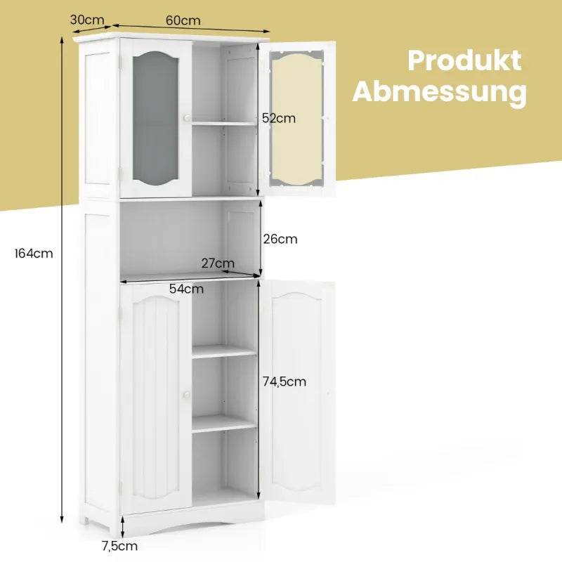 Küstenschrank - Verstellbar - MDF & Glas - 60 x 30 x 164 cm - Weiß