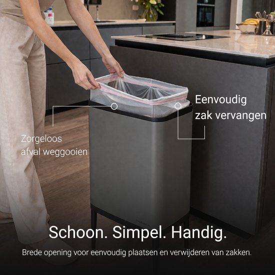 Abfalleimer 60 Liter – inklusive Abfalltrennringe 2x 30 Liter – 2 Fächer – Edelstahl – Graphitgrau – 42x33x76 cm – STAUS&BACH Nuvio