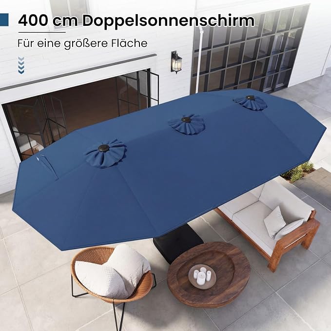 Coast Doppel-Sonnenschirm mit LED-Beleuchtung – 400 x 200 cm – UPF 50+