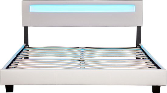 Polsterbett Paris - 160 x 200 cm - Weiß - LED-Beleuchtung