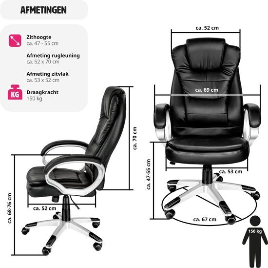 tectake Luxury Design Bürostuhl - Schwarz - Kunstleder - Verstellbar - 400578