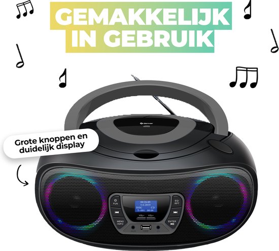 Denver Tragbares DAB-Radio CD-Player Kinder - Bluetooth - Lichteffekte - Boombox - AUX - FM - TDB212GREY