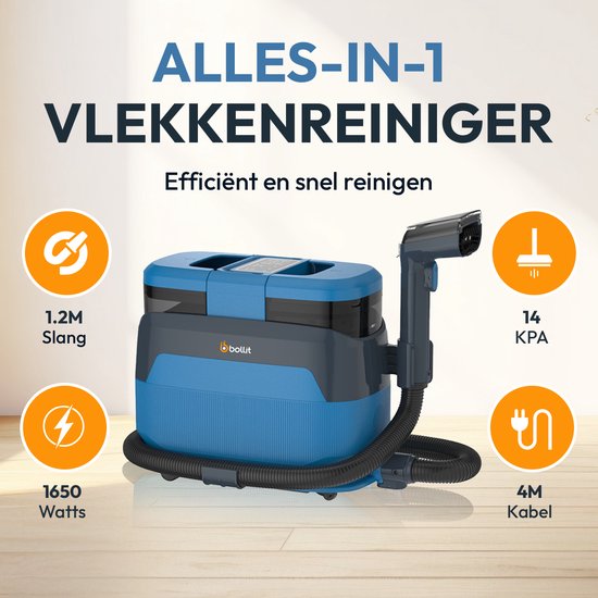 BOLLIT 5-in-1-Teppichreiniger PRO 1650 W – Dampfreiniger und Fleckenentferner – 100°-Dampf – Sofareiniger – Möbelreiniger – Handdampfreiniger – Matratzenreiniger – Sesselreiniger – Reiniger für Auto, Sofa, Boden und Teppich