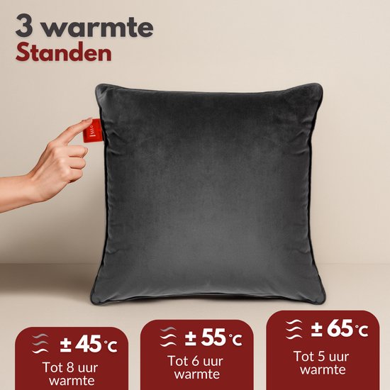 Coozie Wiederaufladbares Wärmekissen - Kabellos & verkabelt - 45-65°C - Samt - 45 x 45 cm - Inkl. Powerbank - Bis zu 8 Stunden Wärme - Anthrazitgrau