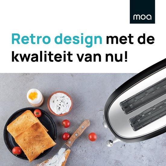 MOA Retro Toaster XL - 6 Heizstufen - 4 Sandwiches gleichzeitig - 1500W - Aufwärm- und Auftaufunktion - Schwarz