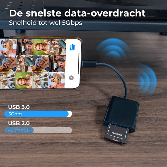 Nuvance SD Kartenleser - SD Kartenleser USB C - Kartenleser - inkl. Usb & 8-Pin Konverter - Speicherkartenleser Micro SD - Schwarz