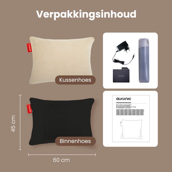 Auronic Wärmekissen - Sherpa Fleece - 45x60 - Kabellos - Wiederaufladbar - Elektrisches Kissen - Infrarot - Beige