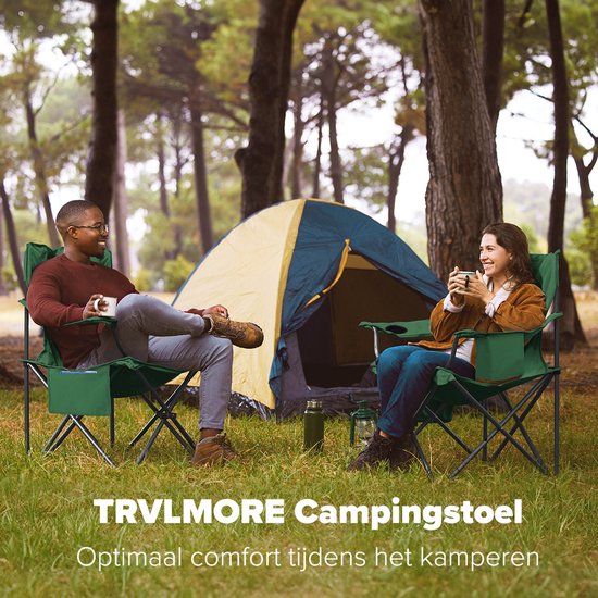 TRVLMORE Campingstühle XL - klappbar - 2er-Pack - 150KG Tragkraft - Inkl. Tragetasche - Klappstuhl - Angelstuhl - Campingstuhl - Klappstuhl - Grün