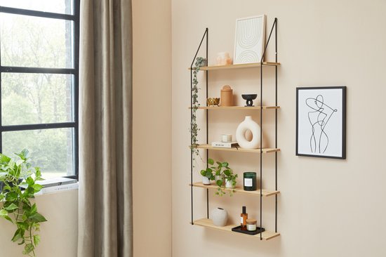 LIFA LIVING Wandregal - Industriell - Rechteckig - Eisen und MDF-Holz - 5 Fächer