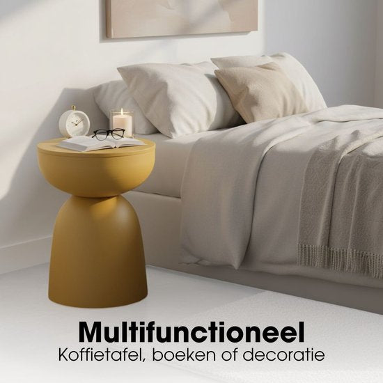 Mica Decorations Elliot Beistelltisch – Runder Beistelltisch H45 x Ø32 cm – Beistelltisch für Wohn- oder Schlafzimmer – Ideal als Pflanzentisch – Eisen mit Pulverbeschichtung – Ockergelb