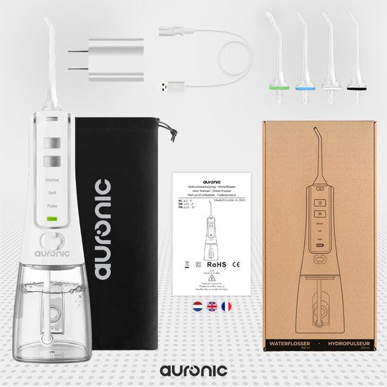 Auronic Water Flosser 300 ml - 4 Aufsätze - Weiß