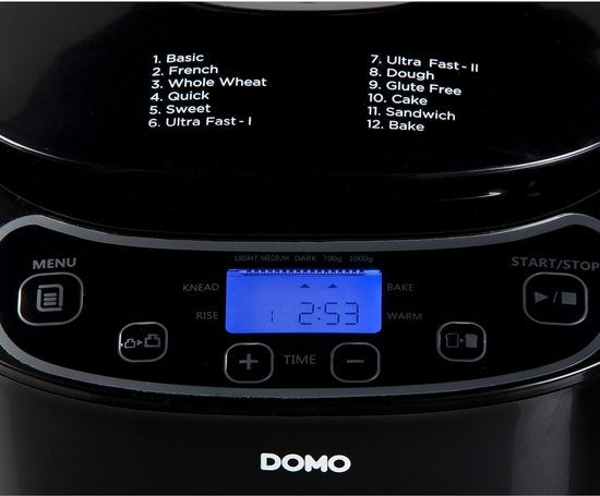 DOMO DO1119B Brotbackmaschine – 12 Programme – 700–1000 g – Glutenfreies Programm – Schwarz