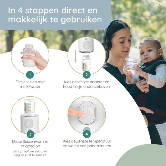 Numsy Tragbarer Flaschenwärmer für unterwegs - kabellos - inkl. 6 Adapter - 4 Temperaturstufen