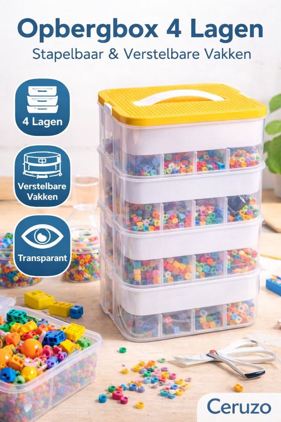 Ceruzo Spielzeug-Aufbewahrungsbox – 4 Ebenen – Transparent – Stapelbar – Organizer – Einlegeböden