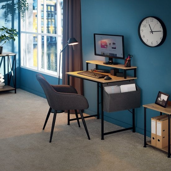 tectake - Everett Schreibtisch - 80 cm breit - Computertisch - mit Ablage und Organizer - hellbraun - 404663