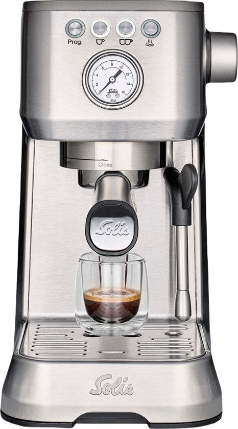 Solis Barista Perfetta Plus 1170 V2 Kolbenmaschine – Köstlicher Kaffee in nur einer Minute – Kompakte und hochwertige Espressomaschine – Milchaufschäumsystem – Silber