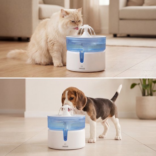 Princess Trinkbrunnen für Katzen – 2 Liter – 4-stufige Filterung – Flüsterleise 30 dB – BPA-frei – Kabellose Pumpe – inkl. Filter - Katzen & Hunde - Leicht zu reinigen - 620010