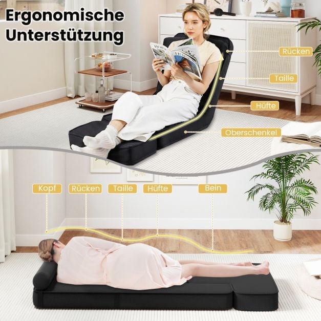 Coast Klappbarer Bodensessel – 5 Verstellstufen – 84 x 50 x 67 cm – Schwarz