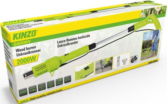 Kinzo Elektrischer Unkrautbrenner - Unkrautentferner 2000W - bis zu 650Â°C - Multifunktional - Umweltfreundlich - Inklusive Aufsätze - Grün/Grau