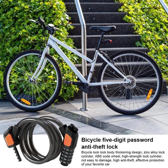 Garpex® Bicycle Lock Digit Lock - Digit Lock Fahrrad oder Elektroroller - Kabelschloss Vorhängeschloss - Schwarz mit Bügelbefestigung