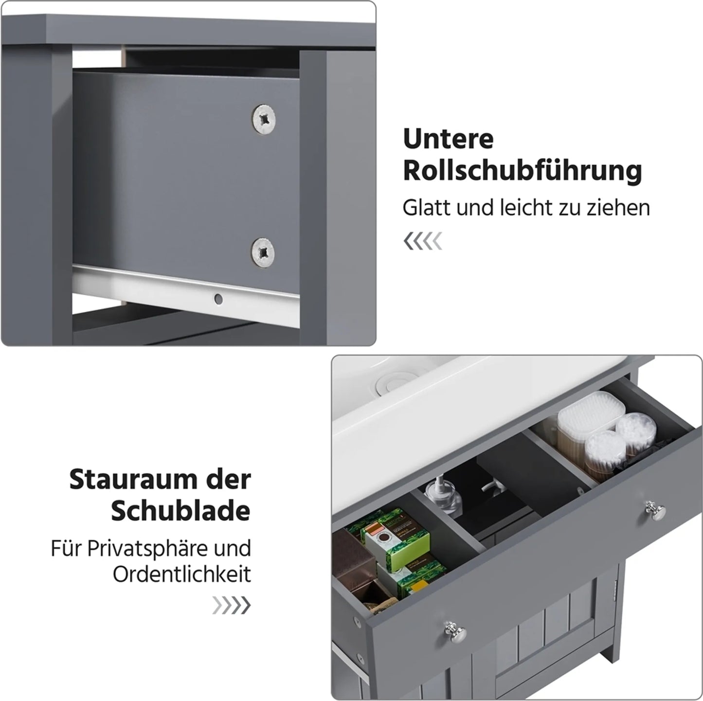 Yaheetech Unterschrank mit Schublade und zwei Fächern - Ausgestattet mit Siphonausschnitt und wasserabweisender Beschichtung und Metallbeschlägen - Für Badezimmer im Landhausstil - Dunkelgraues Mdf und Metall - 60 x 30 x 60 cm