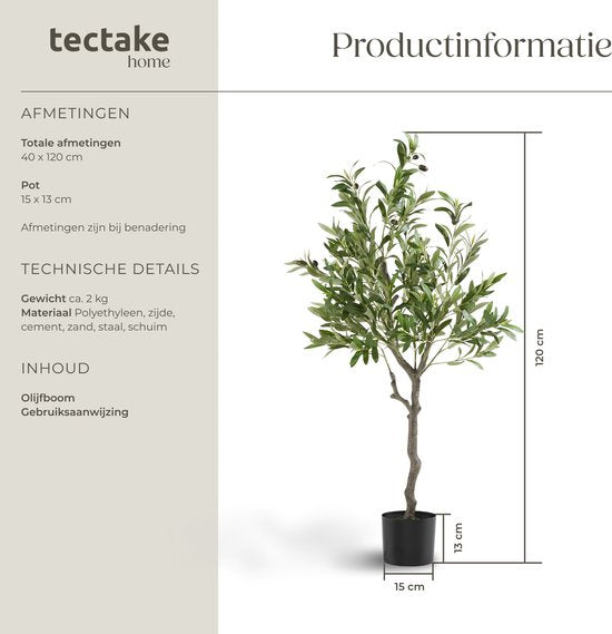 tectake Künstlicher Olivenbaum Oleand - Mediterrane Kunstpflanze mit realistischen Blättern und Oliven - Pflegeleicht und vielseitig einsetzbar - Inklusive stabilem Blumentopf - Höhe: 120 cm