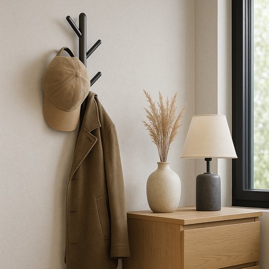 Bayt Wandgarderobe - Garderobenständer - Garderobenständer Holz - Garderobenständer - 5 Haken - Schwarz