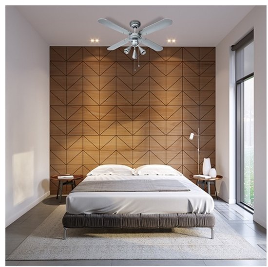 Bestron Deckenventilator mit Beleuchtung, 3 Geschwindigkeiten & extra großer Spannweite von Ø102cm, inkl. Sommer-/Winterfunktion, 3 x GU10 LED-Leuchten, 50Watt, DLHB42S, Farbe: silber/blau