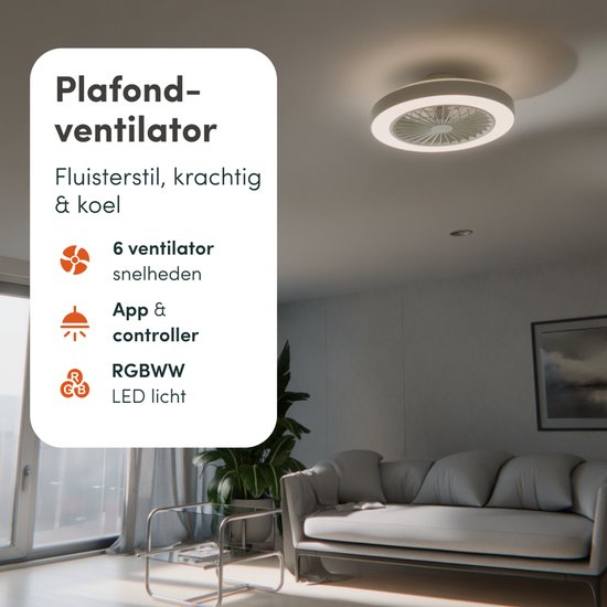 Avacy Deckenventilator mit Beleuchtung – Deckenventilator mit Leuchte – Deckenleuchte – LED RGBW – Tuya WLAN Smart – Fernbedienung – ⌀ 50 cm – Weiß