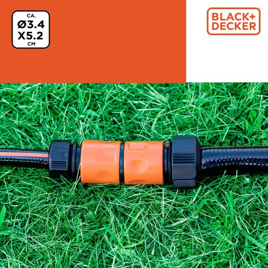 BLACK+DECKER Verbindungs-Gartenschlauch - ⌀ 3.2 x 5.2 CM - 2 Schläuche verbinden - Schwarz