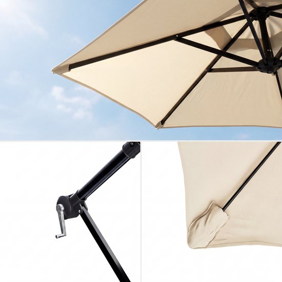 Tristar Schwebeparasol – 300 cm, rund – Garten & Balkon – höhenverstellbar – inkl. Kreuzfuß & Schutzhülle – PA-7906 – Beige