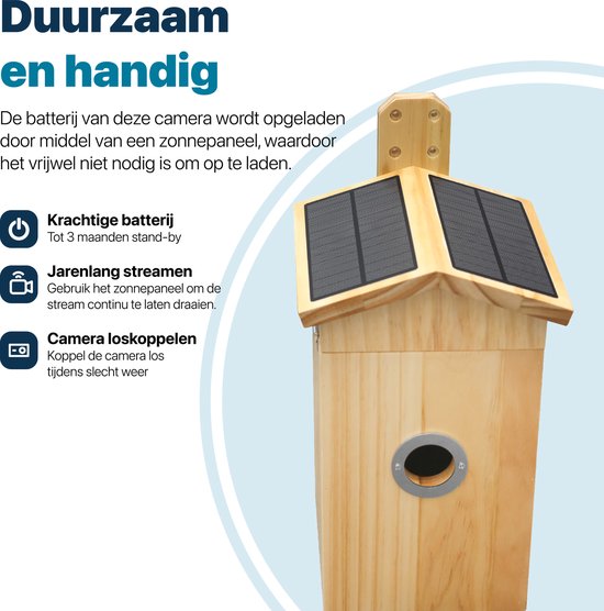 Vogelhaus mit Kamera und Audio - Vogelhaus zum Aufhängen - Holz - Nistkasten - Doppeltes Solarpanel