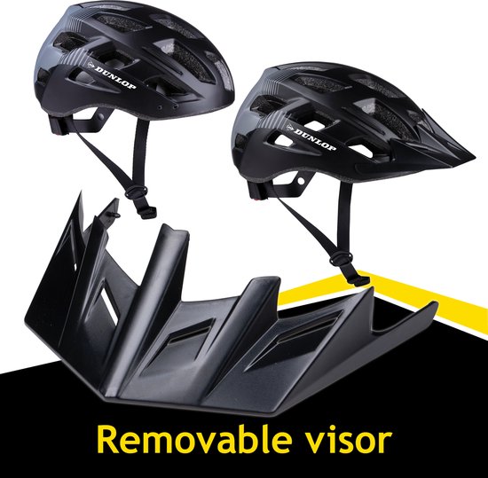 Dunlop Fahrradhelm - Mountainbike-Helm - Größe M - einstellbar 55-58cm - LED-Beleuchtung - Schwarz