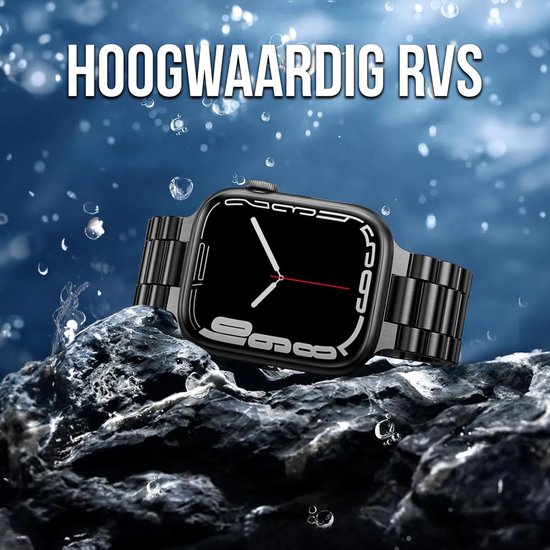 Podec Smartwatch Edelstahlarmband Schwarz - Passend für Apple Watch - Band Passend für iWatch 42 / 44 / 45 / 49 mm - Passend für Serie 1/2/3/4/5/6/7/SE