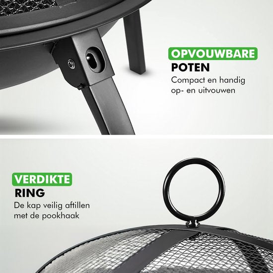 Travelhawk Feuerschale – Tragbare, zusammenklappbare Outdoor-Feuerschale – Feuerkorb für Grill – Mit Funkenfänger – Für Kohle oder Holz – 55 cm Durchmesser – Inklusive Deckel, Aufbewahrungstasche, Feuerzange und Grillrost