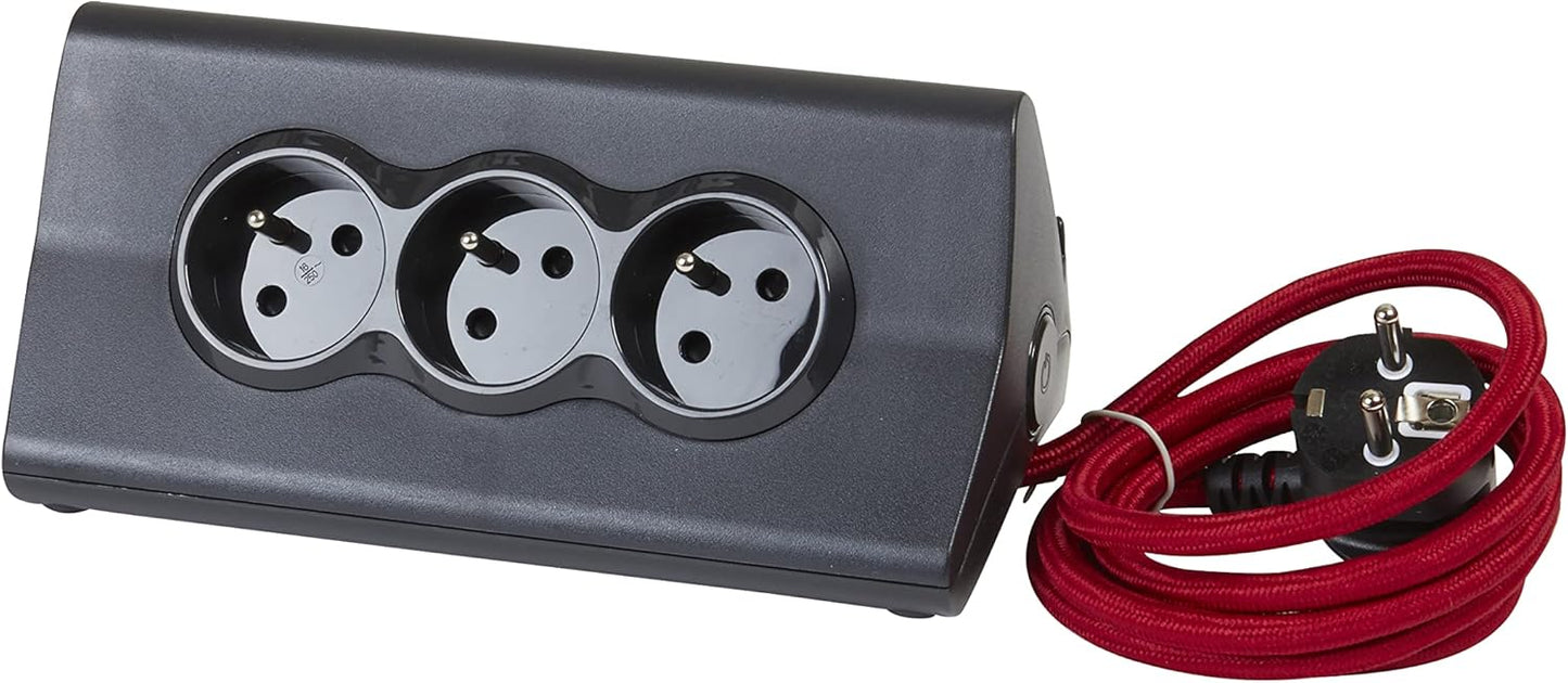 Bachmann Schreibtischblock mit 3 Steckdosen, 2 USB-Anschlüssen und Tablet-Halterung – Schwarz – 192 x 86 x 109 mm