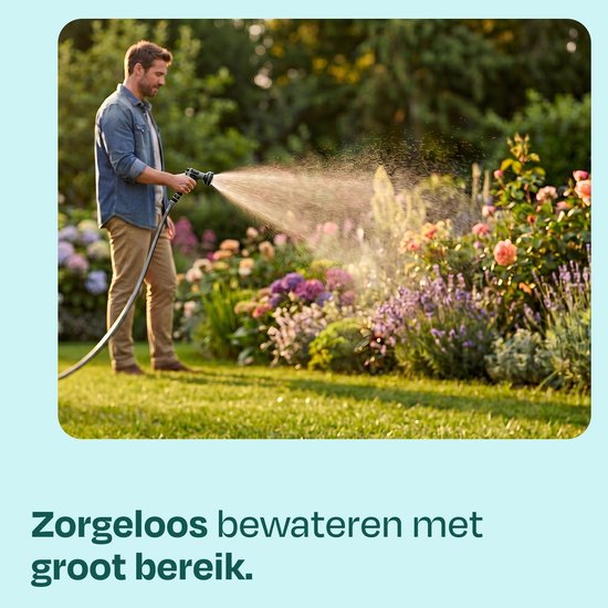 VONROC Automatische Schlauchtrommel – Wandschlauchbox – inkl. 20 m Premium-Gartenschlauch, Spritzpistole mit 8 Sprühstufen und Anschlüssen – schwarz/grau