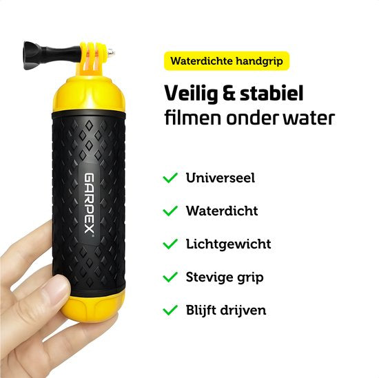 GarpexÂ® Floating Handgrip - Schwimmendes Stativ - Universal - Geeignet für alle Action-Kameras - Selfie Stick - Inklusive verstellbarer Handschlaufe und Daumenschraube