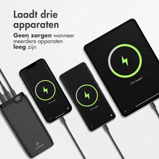 imoshion - Powerbank 20000 mAh - Schnellladegerät - 22,5W - USB-C & USB-A - geeignet für iOS/Android - Schwarz
