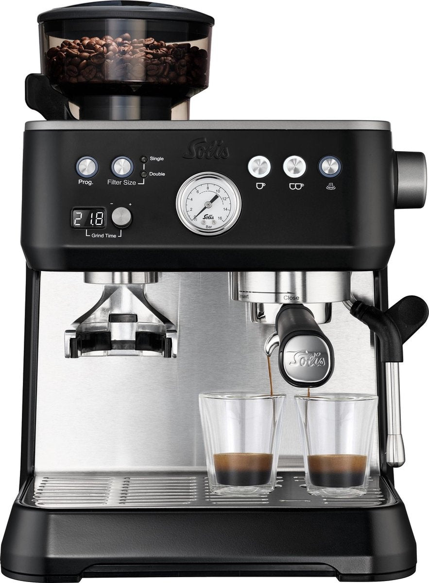 Solis Grind & Infuse Perfetta 1019 Espressomaschine - Kolbenmaschine - Kaffeemaschine mit Bohnen - Schwarz
