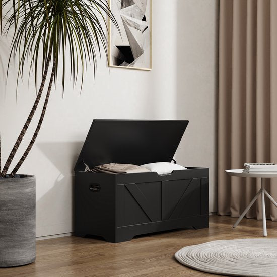 VDD - Aufbewahrungsbox - Aufbewahrungsbox Holz - Aufbewahrungsbox - Spielzeugbox - Deckenbox - Aufbewahrungsbox für drinnen - schwarz - groß - 100 x 40 x 46 cm