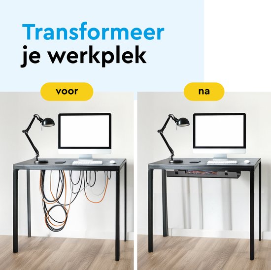 BRASQ Universelle Kabelrinne Schwarz für den Untertisch - Inklusive Cable Organizer - Kabelmanagement