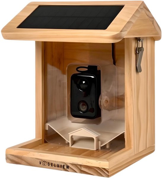 Vogelview – Vogelhäuschen – Vogelhäuschen mit Kamera – Holz – KI-Vogelerkennung – 1080 HD – Audio – Mit Solarpanel