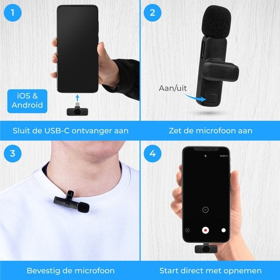Nuvance - Drahtloses Mikrofon - Tie Pin Mikrofon - Geeignet für Usb-C & Apple Lightning - Lavelier Mikrofon - Plug & Play
